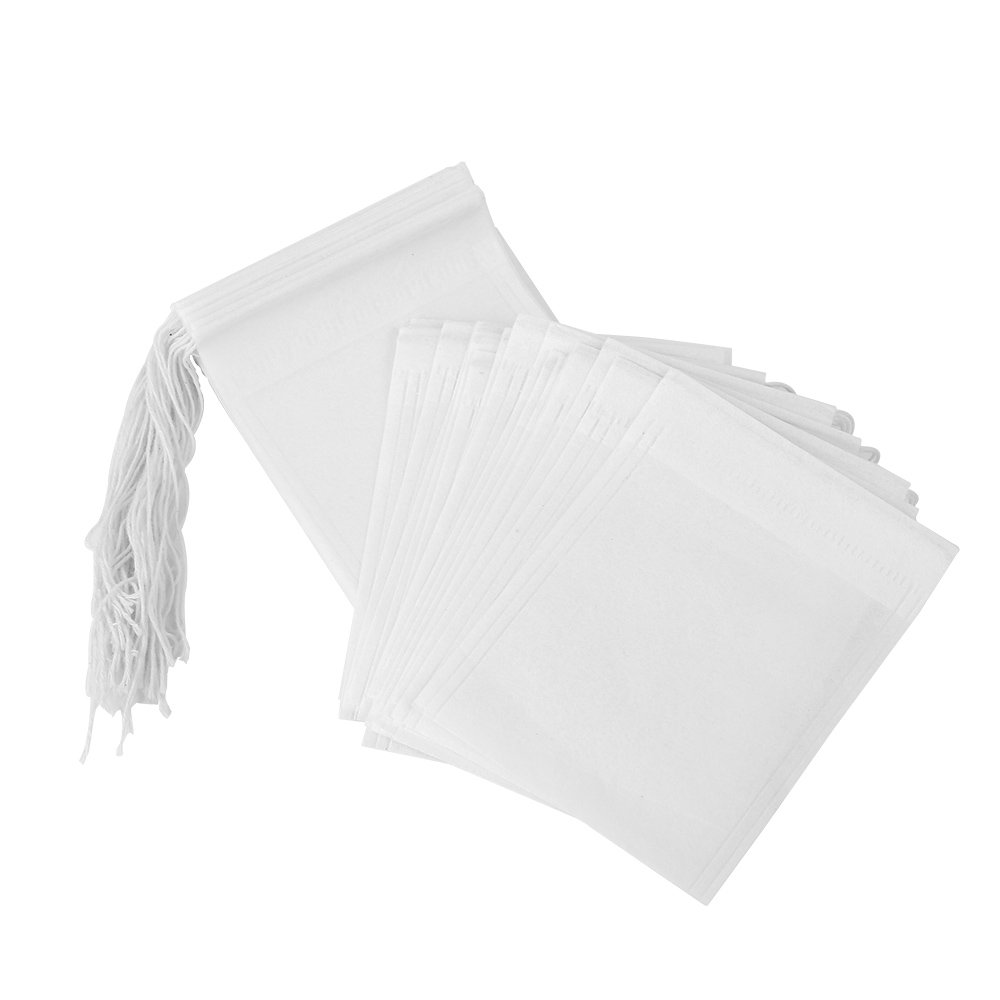 Tea Bags Empty Paper Tea Filter Bags Disposable Infuser with Drawstring,100 pcs (White)
