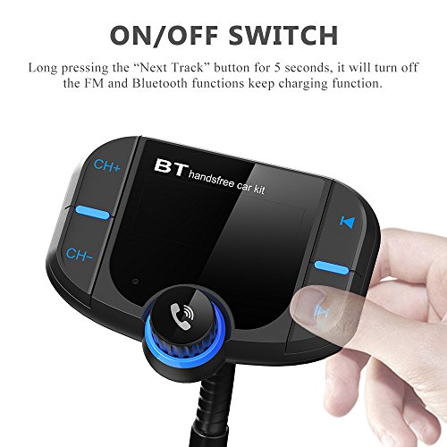 HiGoing Bluetooth FM Transmitter for Car, Wireless Radio Adapter Receiver with QC3.0 USB Ports, 1.7 Inch Disply and Hand-Free Calling, Suport TF Card, AUX Output/Input