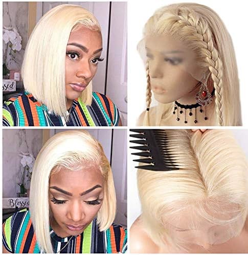Blonde 613 Short Bob Wigs Human Hair Pre Plucked Brazilian Virgin Silky Straight Lace Front Wig for Black Women 13X6 Natural Hairline Real Hair With Baby Hair(613# 10inch)