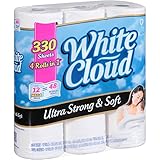 White Cloud Ultra Strong & Soft Bath Tissue Mega Rolls, 2 ply toilet paper, 330 sheets, 12 toilet paper rolls