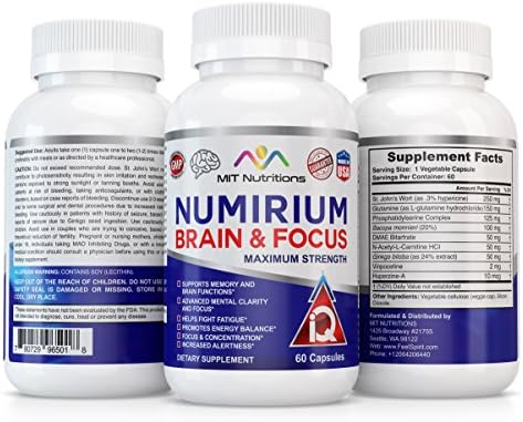 Numirium Brain (Extra Strength, Pharma Grade) Best Brain Booster, Smart Pill | Support for Memory, IQ, Focus &amp; Clarity | Best Nootropic Stack | Strongest Nootrpics &amp; St. John's Wort MIT Nutritions