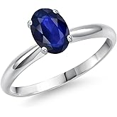 Gem Stone King 14K White Gold Blue Sapphire Solitaire Engagement Ring For Women | 0.57 Cttw | Oval 7X5MM | Gemstone September Birthstone