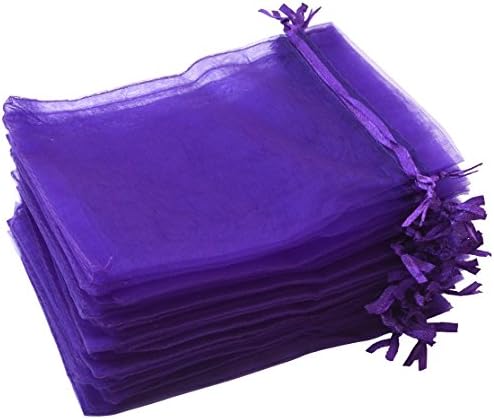 100pcs Organza Bags-Tojwi 5.12"x7.09" Drawstring Pouches Jewelry Candy Gift Favor Bag for Party Wedding Storage Bags (13x18cm, Purple)