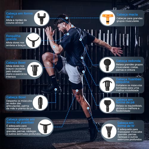 Pistola de Massagem YARUIKE, Massageador Muscular Portátil com 10 Cabeças, 30 Velocidades e Tela LCD, Preto | Motor Silencioso, Tela LCD Touch para Recuperação Pós-Treino em Casa e no Escritório