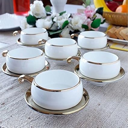 Famacart Home Decor Tableware Serving Gold Tea Cups Coffee Cups Set of 6 Cups and Saucers