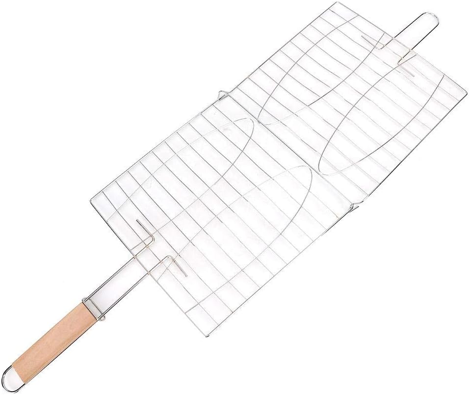TOPINCN BBQ Grilling Basket Stainless Steel Non-Stick Portable Barbecue Net Heavy Duty Grill Mesh With Handle for Outdoor Camping