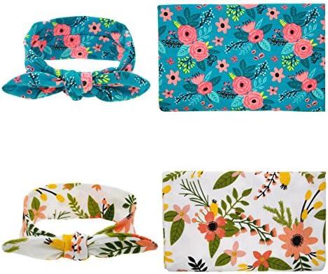 Newborn Baby Swaddle Blanket and Bunny Ear Headband Receiving Blankets Outfit Set