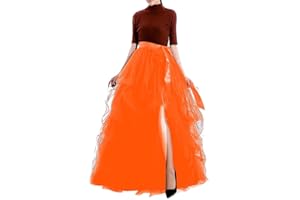 Qmker Women's Long Tutu Tulle Skirt A Line Floor Length Black Special Occasion Night Out fold Skirt
