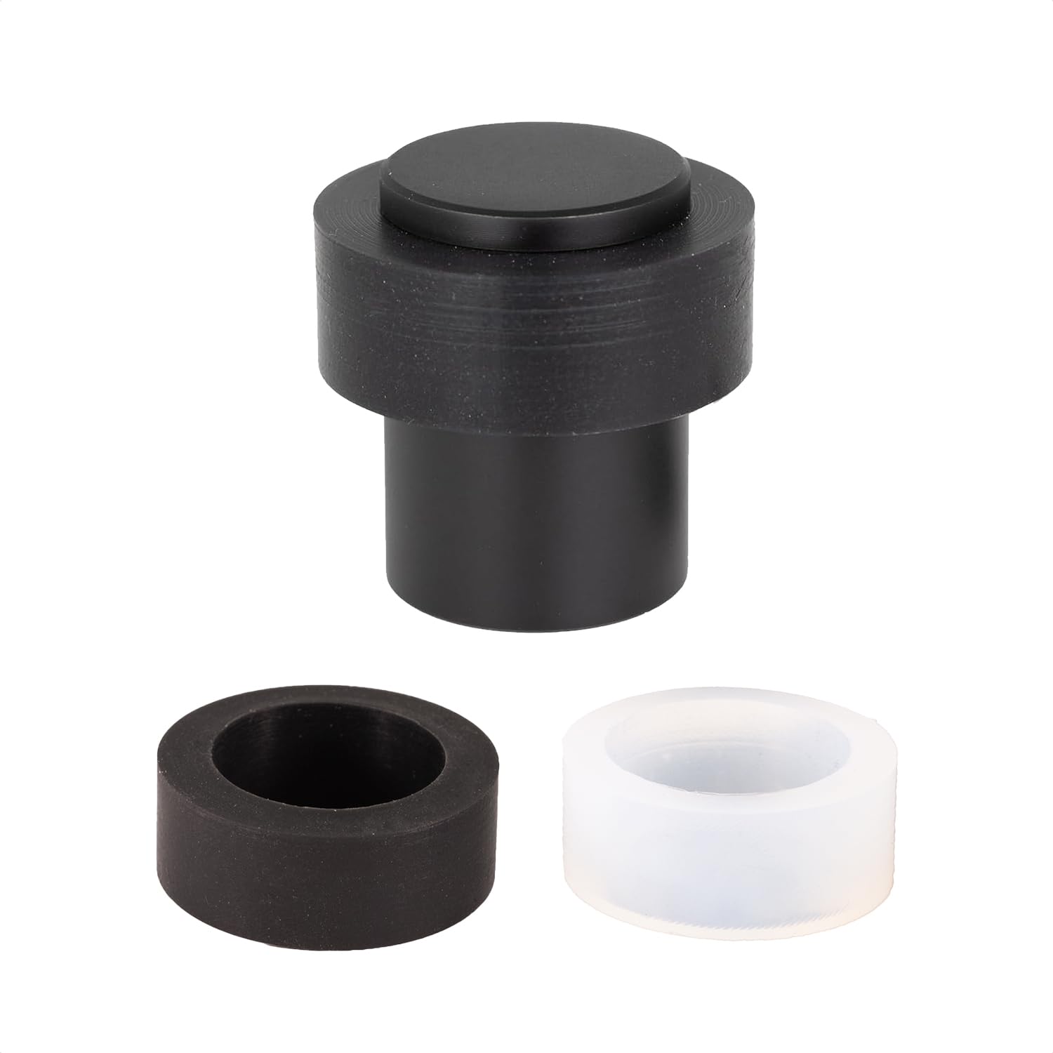 Door Stop, 24 x 35 mm, Stainless Steel, Black Painted, Threaded Base, Includes Screw + Clamping Dowels + Protectors, White and Black, Model I-29124x35-NG| EVI Herrajes