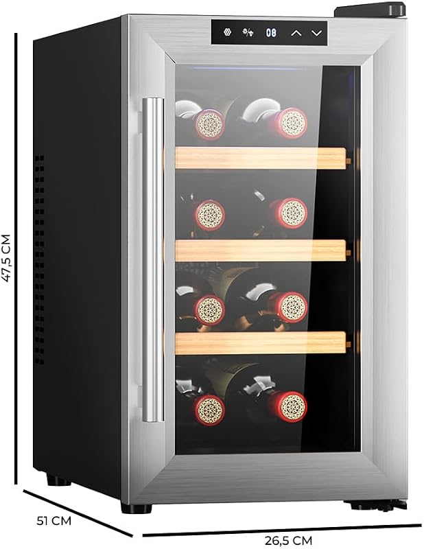 Cecotec vinoteca 8 garrafas bolero grandsommelier 830 coolwood, termoelétrico, baixo nível de ruído e alto desempenho, temperatura ajustável: 8-18ºc, painel de controle touch, display, ecológico.