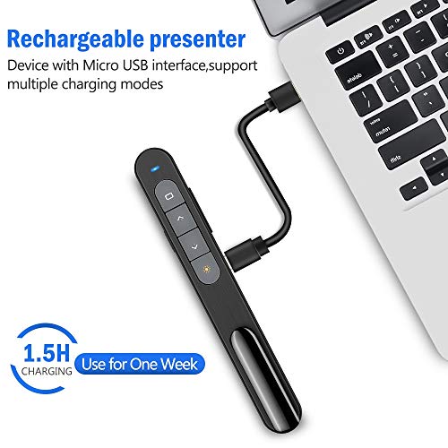 DinoFire for Bluetooth Presentation Remote Powerpint Clicker USB Rechargeable RF 2.4 GHz Dual Modes Wireless Presenter Presentation Laser Pointer Slide Advancer for Mac/Keynote/PC/PPT