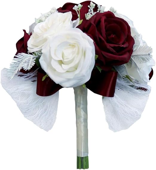 Amazon ウエディングブーケ ブートニア 造花 花嫁ブーケ 花束 欧米風 森ガール 結婚式 ニ次会 撮影 全5選択 白 ワインレッド 造花 オンライン通販