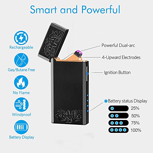 Pard Cigar Lighter, Sense Induction, USB Rechargeable Flameless Electronic Pulse Arc Cigarette Lighter, Black