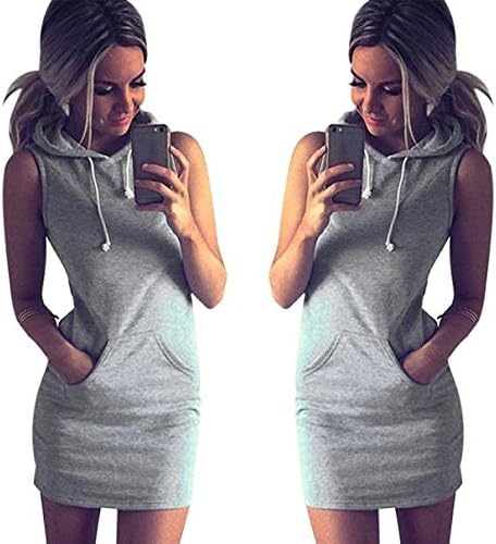 NOMENI Fashion Womens Summer Casual Sleeveless Hoody Dress (XL)