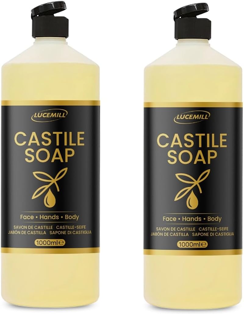 Lucemill Organic Castile Liquid Soap 2x1L Certified Natural Gentle Body Wash