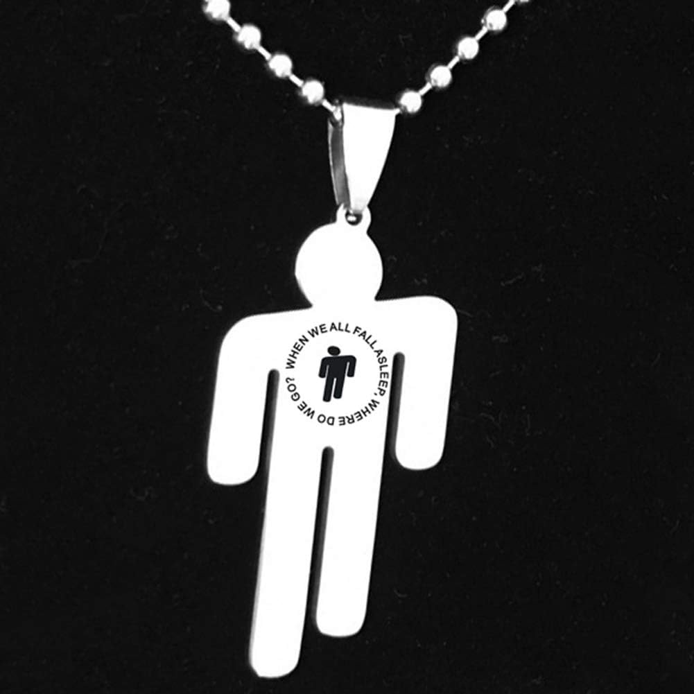 kikoo Unisex Billie Eilish Stainless Steel Pendant Necklace Round Bead Chain Fans Gifts