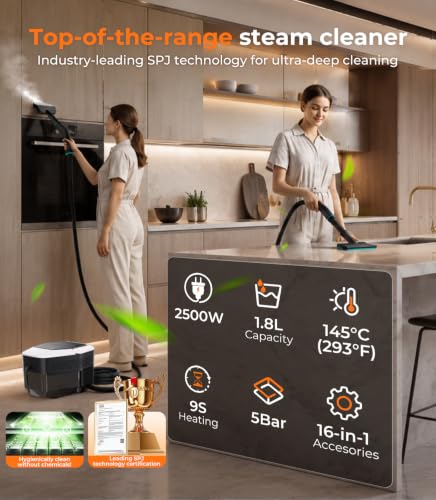 KYUT 16-in-1 Steam Cleaner【80% Higher Cleaning Efficiency-Industry No.1 】Battery-Free Handheld Steam Cleaner【Triple Security Protection – 6 Compliance Certifications】1.8L Tank for Home,Kitchen,Car