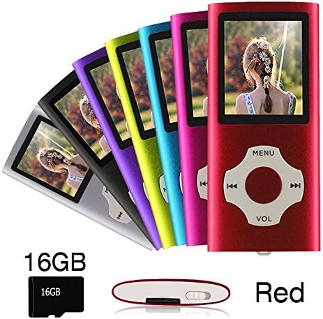 Ueleknight MP3 MP4 Player with a 16G Micro SD Card, Portable Digital Music Player/Video Player/E-Book Reader/Picture Viewing, 1.8 inches Screen Economic Music Player,Red