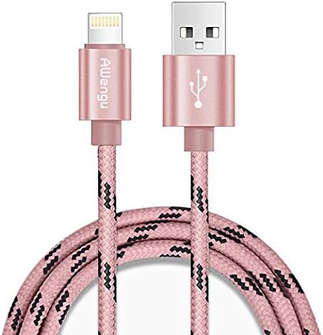Awengu 6ft Nylon Braided Fast to USB Sync Cable Charger Cord for iPhone 7/7 Plus/6/6S/6 Plus/6S Plus/5/5S/5C/SE, iPad Mini 2 3 4 Air iPod and More, Rose Gold