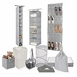 Tidy Living Bundle - Organization Storage Solution Set - Shower Caddy, Hanging Organizers, Hangers, Underbed Storage, Hampers, Laundry Bag, Bin and 20 Pocket Over The Door (Grey)