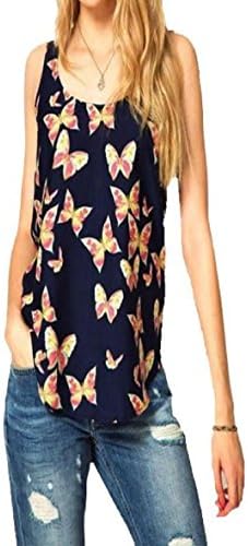 Women Summer Tank Top, Crystell Loose Vest Top Blouse Butterfly Print Sleeveless Chiffon Shirts Crew Vest (L)