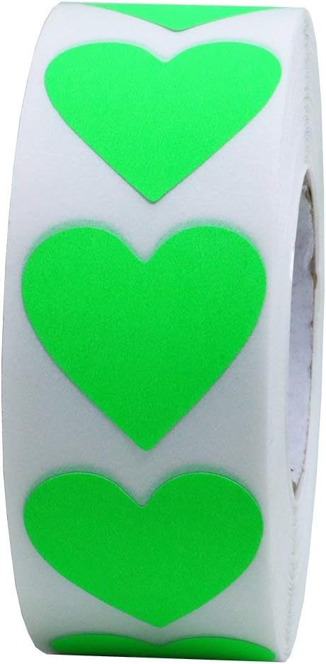 Hylabelest Color Coding Dot Labels 30mm Love Heart Natural Paper Stickers Adhesive Label 1,000 Per Roll (Fluorescence Green)