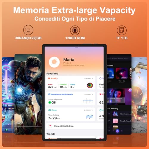 Android Tablet 15, 10 Inches, [30GB RAM 128GB ROM]+TF 2TB Expandable, 8000mAh, WIFI 5G/ BT5.0/ OTG, Widevine L1, Face ID, Tablets Metal Body with Mouse, Keyboard, Protective Case, Black