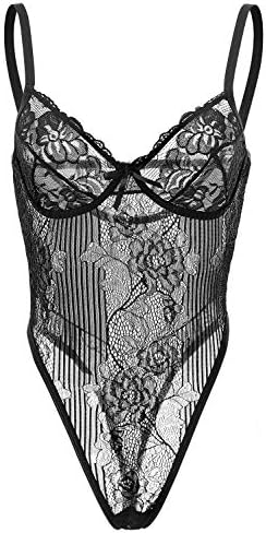 Garmol Sexy Lace Bodysuit for Women One Piece Teddy Lingerie with Black and Burgundy