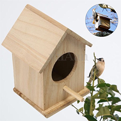 Hot Sale! Wooden Bird House Feeder Wild Birds Nest Home Garden Nesting With Wood Stick