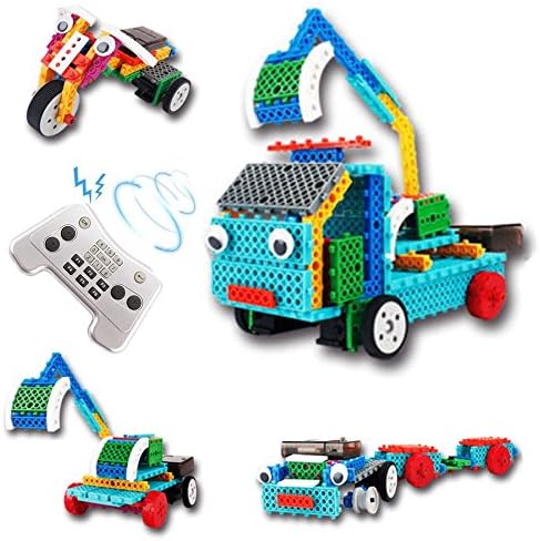 4 in 1 Remote Control Building Excavator Blocks, RC Robotic Construction Bicycle Block of Vehicle Toy, Trailer Truck Robot Bricks Kit Set Gift for Kids, Tech Boys &amp; Girls Age 6-12