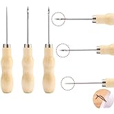 DraCra 6 Pack Leather Sewing Awl with Wooden Handle Pin Punch Drill Stitch Stamp Scratch Manual Pricker Pin Needle Tool for Leatherwork Stitcher Crochet DIY Handmade Craft Shoe Repair