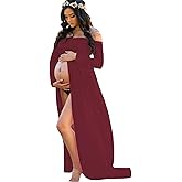 YnimioAOX Women's Off Shoulder Long Sleeve Maternity Dress for Photography Chiffon Maternity Gown for Photoshoot