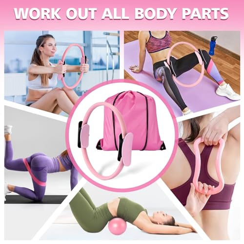Kit básico de anéis de Pilates, conjunto de equipamentos para exercícios em casa com bola de 25 cm, faixas elásticas, acessórios, conjunto de Pilates para pernas e braços