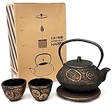 Happy Sales HSCT-CNG09 Cast Iron Tea Pot Tea Set Ancient Coin Gold