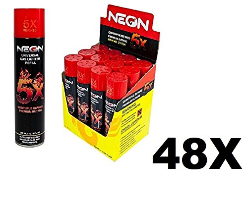 Neon Universal Gas Lighter Refill- 5X Refined Premium Butane 48 Pack