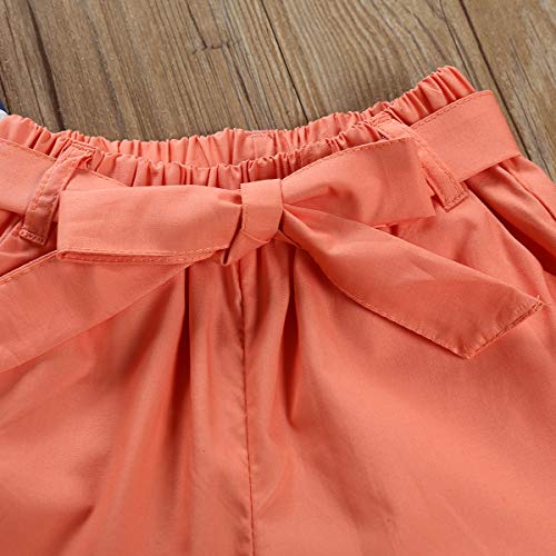 Toddler Baby Girl Flamingo Outfits Palm Print Vest Tank Top+Bows Waistband Shorts Pants Summer Outfits Set (Flomingos Brown, 4-5 Years) - Thumbnail 5