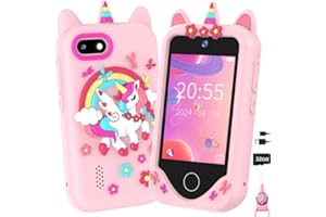 YOSFENG Kids Smart Phone for Girls Gifts - Toddler Christmas Birthday Gift for Age 3 4 5 6 Year Old, Kids Cell Phone Toy with 2.8" Touchscreen, Dual Cameras, Learning, Music Player, Games with 32 GB Card