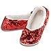 Snoozies Ballerina Bling Metallic Shine Women Slippers | Sequin House Slippers for Women | Slipper Socks with Grippers for Women | Cute Slippers for Women | Red | Large