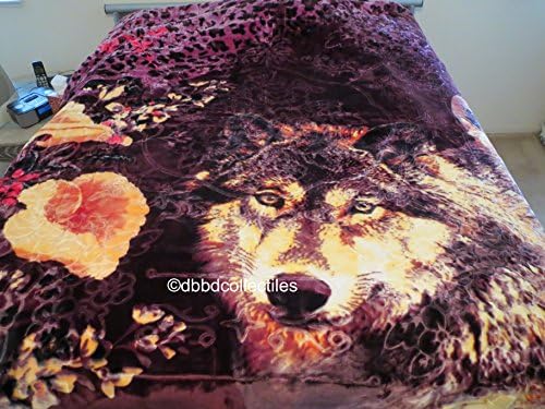Ultra Plush--New!!! 2 Ply 2 Side Queen Purple Wolf and Flower--Heavy Weight 10 lbs
