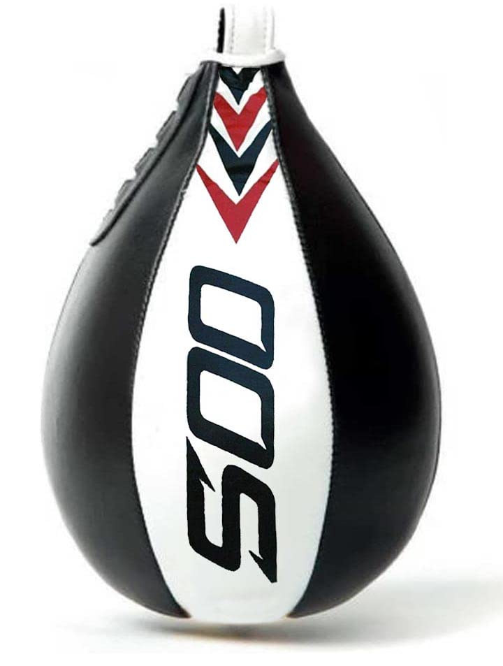 Heavy Duty PU Leather Speed Bag w/Lightweight Latex Bladder Boxing MMA Muay Thai Single end Speedbag Reflex Ball Boxing Equipment (White/Black)