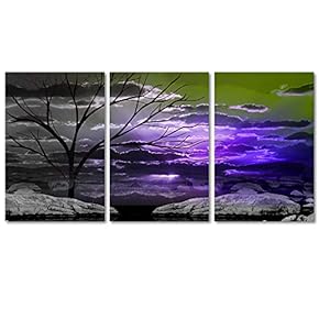 Canvas Wall Art Colorful Abstract Cloud Tree Painting Artwork for Home Prints Framed - 16"x24" x 3 Panels