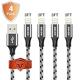Ends Tip Unbreakable Cruel 4A Current Heavy Duty, Agvee 4 Pack 3FT 1m Lightning Cable Charger Nylon Braided Durable Fast Cord to USB Charging for Apple iPhone X 8 7 6 6s Plus 6Plus 7Plus 8Plus iPad