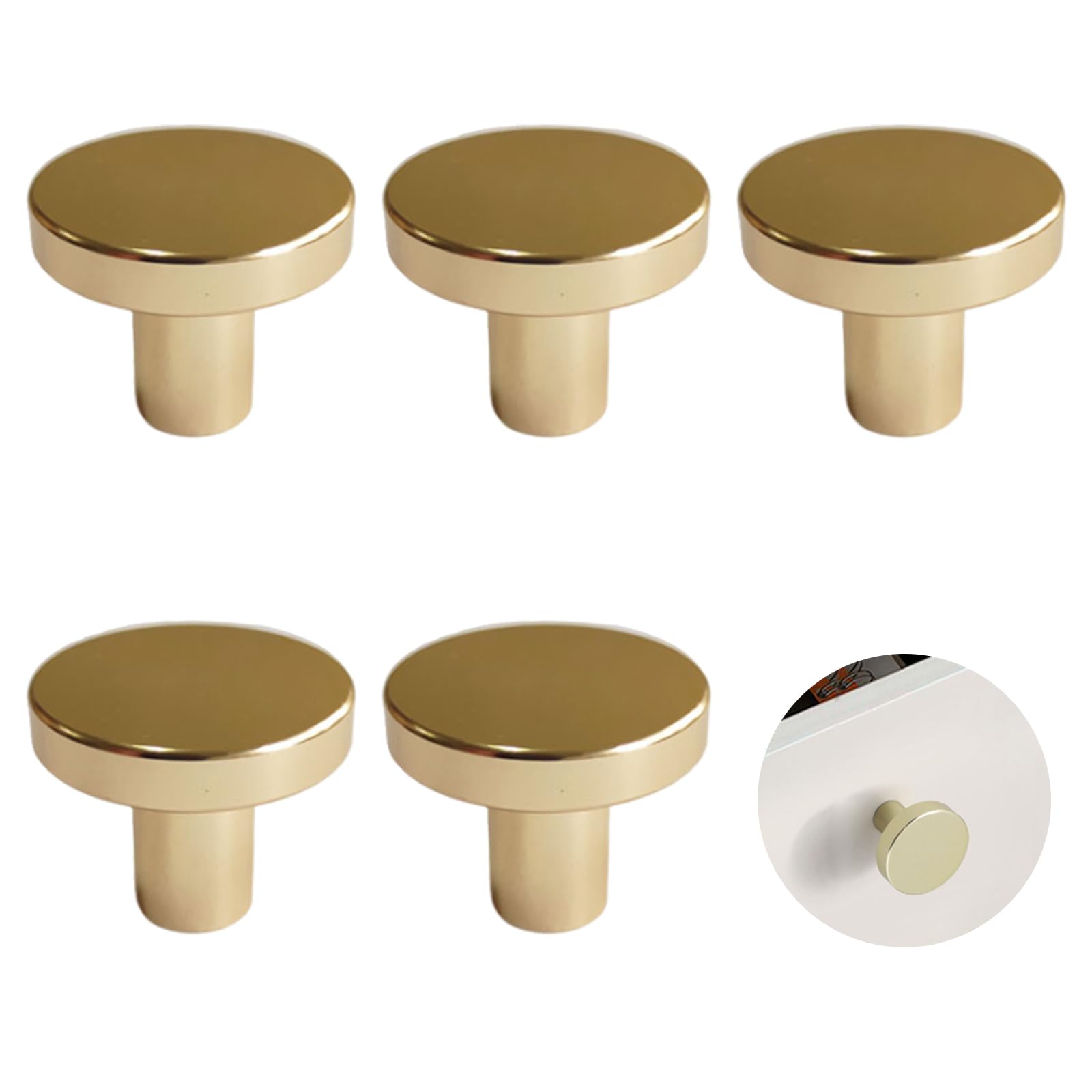 5 Pieces Brass Drawer Pulls Brass Cabinet Knob Round Cabinet Knobs Perfect for Modern and Classic Furniture