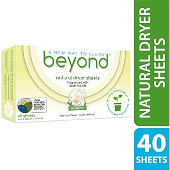Beyond Natural Dryer Sheets, USDA BioPreferred, Light Gardenia Fragrance (1 Box of 40 Sheets)