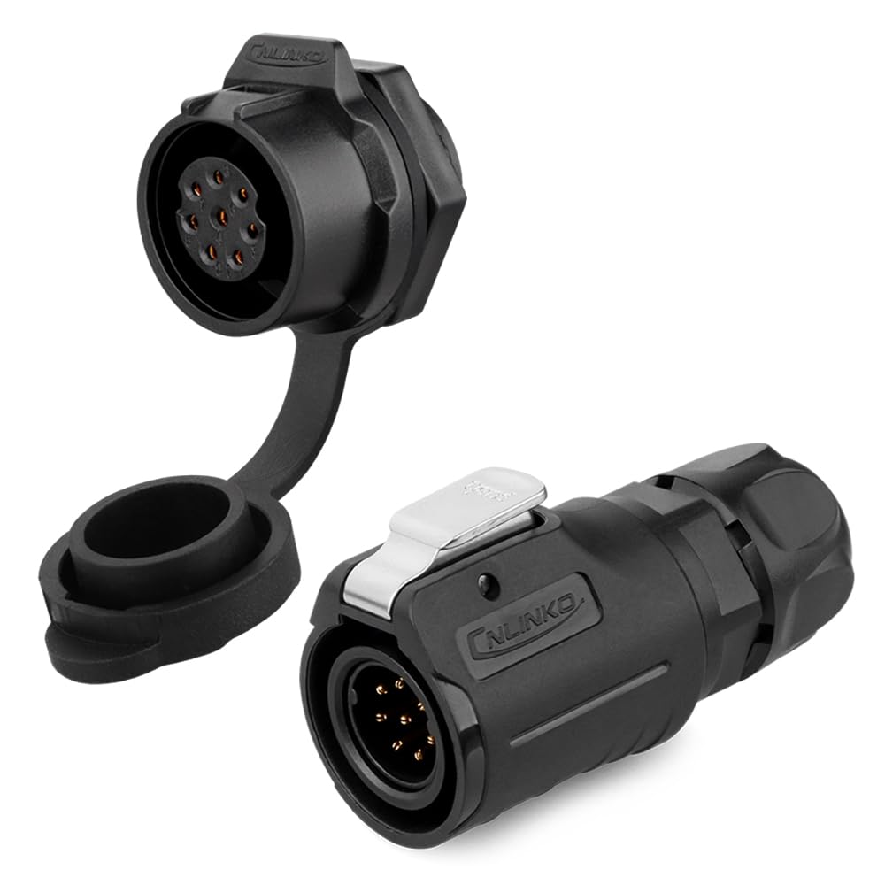 CNLINKO LP-16 Industrial Waterproof Connector IP68 Circular Connector Quick Plugging Aviation Connector PBT Plastic Shell Connector Fast Release Connector M16 2-9 Pin Threaded Socket (8 Pin)