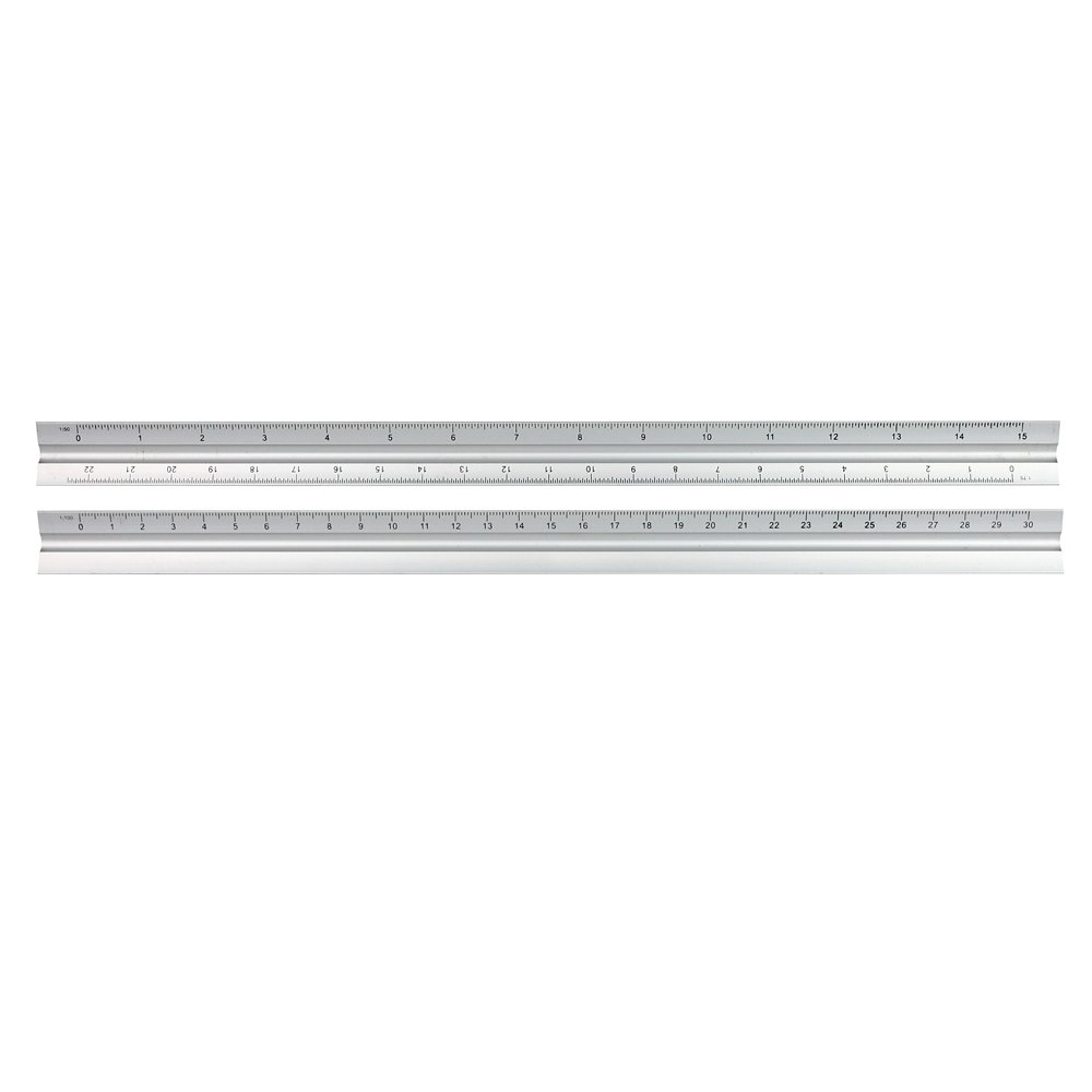 eBuyGB Triangular Scale Ruler, 30 cm, Scales: 1: 100, 1:75, 1:50, 1:25, 1:20, Aluminium, Silver