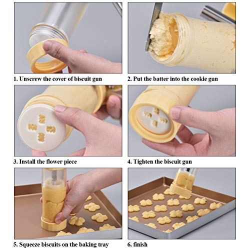 Cookie Press Gun Kit for Cookies Biscuit Churro Maker, Cookie Press with Macaroon Baking Mat Sheet, 6 Icing Tips, 16 Cookie Moulds, 200 Self-Adhesive Cookie Bags, Measuring Cup, Cleaning Brush - Thumbnail 2
