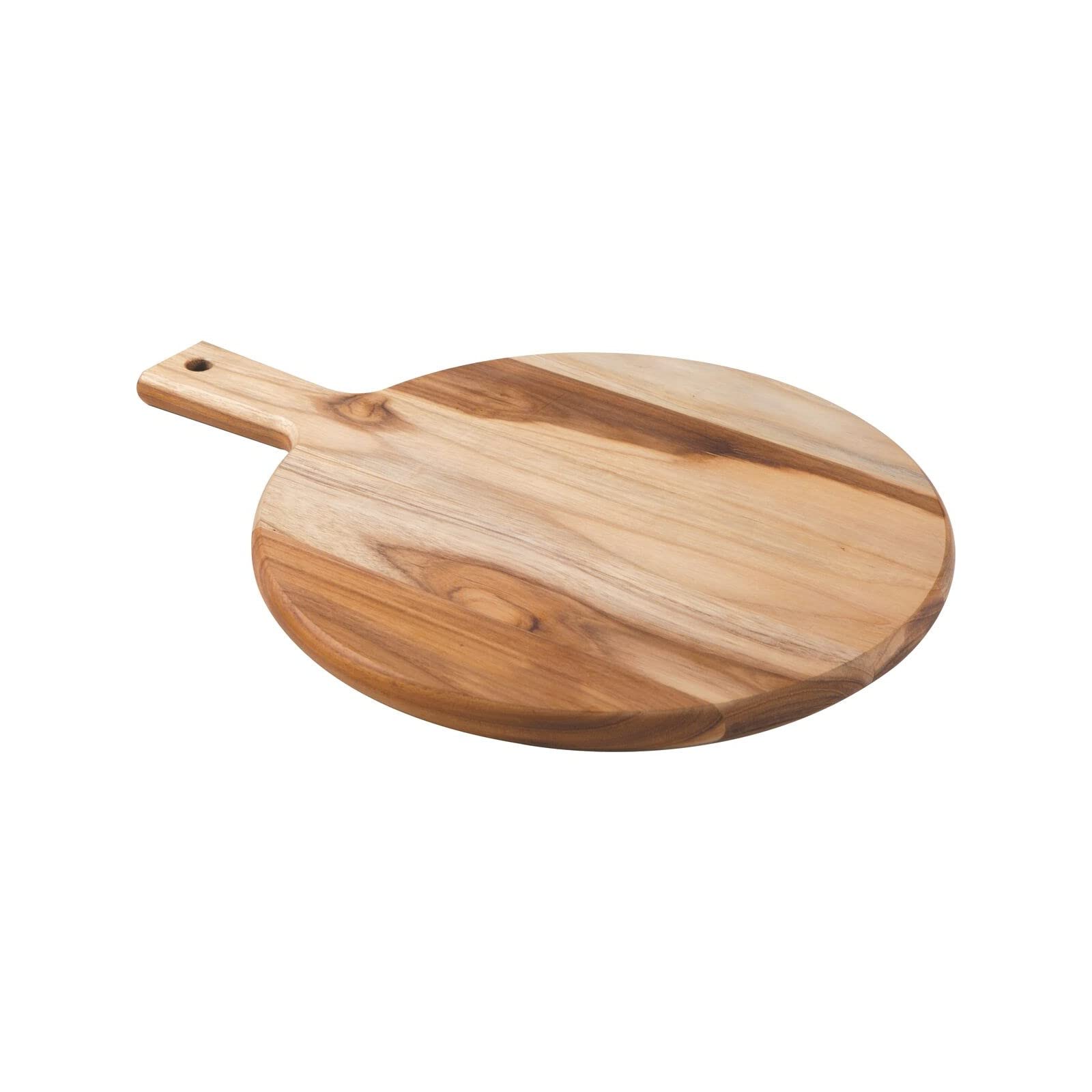 Tramontina Premium Teak Wood Serving Board | Pizza Plate | Chopping Board with Mineral Oil Finish - 30cm Diameter with Ergonomic Handle