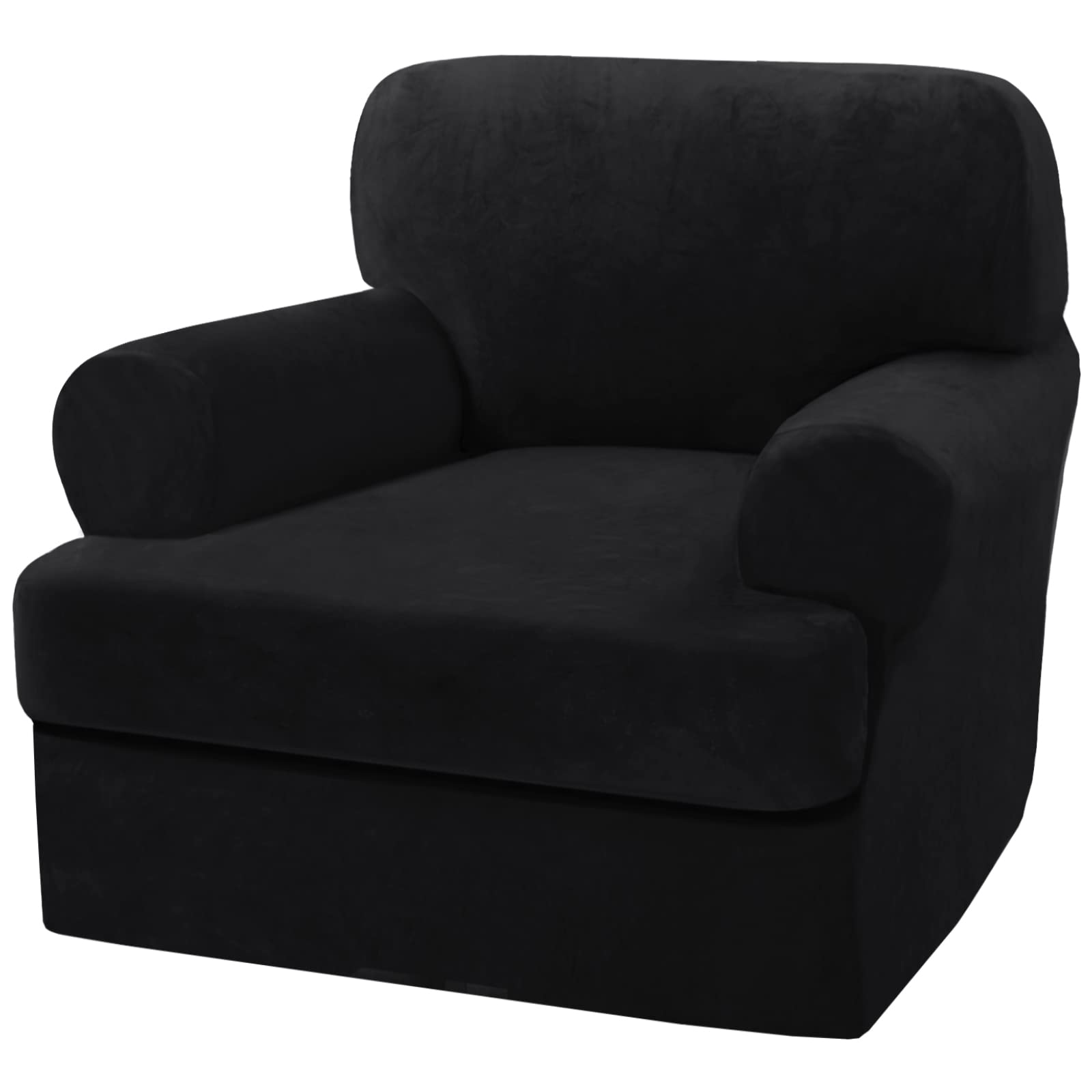 Photo 1 of H.VERSAILTEX Sofa Cover 2 Piece T Cushion Armchair Slipcovers Thick Velvet Couch Cover Furniture Protector Stretch T Cushion Sofa Covers for 1 Cushion Couch with 1 Individual T Cushion Covers, Black