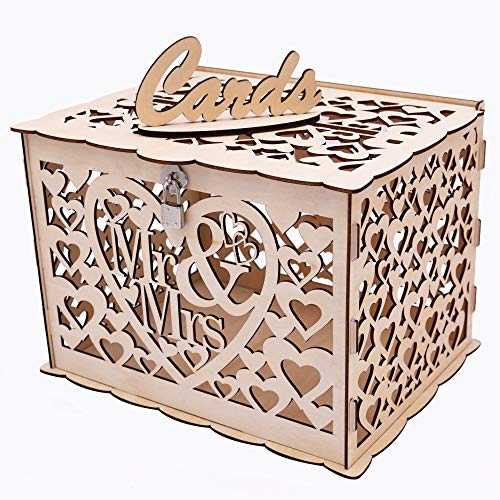 GLM Wedding Card Box with Lock Up to 300 Cards DIY Rustic Wooden